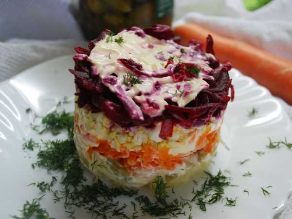 Мамин рецепт салата под шубой с солеными огурцами с фото пошагово