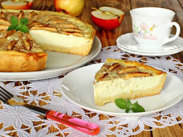 Пышная шарлотка с творогом и яблоками на кефире — рецепт с фото пошагово