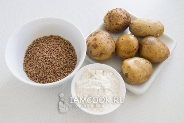 Ингредиенты для вегетарианских котлеток с гречкой и картофелем
