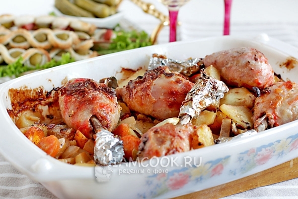 Фото куриных голеней с картошкой в духовке