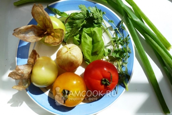 Ингредиенты для салата из физалиса и томатов