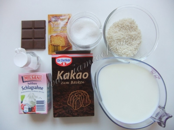 Ингредиеты для шоколадной рисовой каши