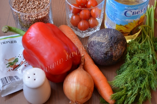Ингредиенты для гречневой каши с овощами
