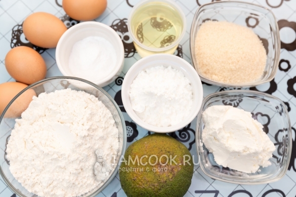 Ингредиенты для творожного кекса с апельсиновым соком