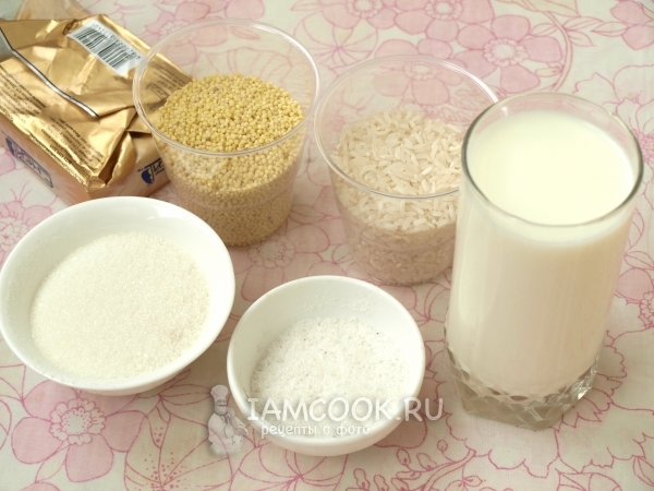 Ингредиенты для рисово-пшенной каши на молоке
