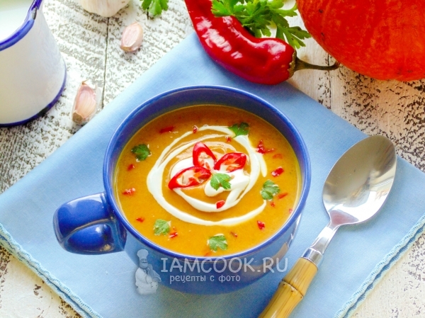 Фото азиатского крем-супа из печёной тыквы