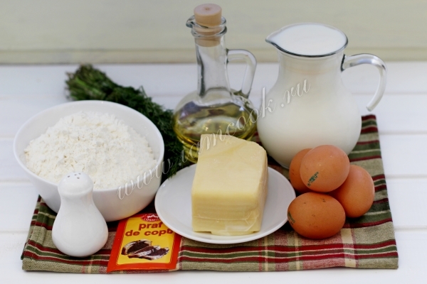 Ингредиенты для блинов с сыром и зеленью