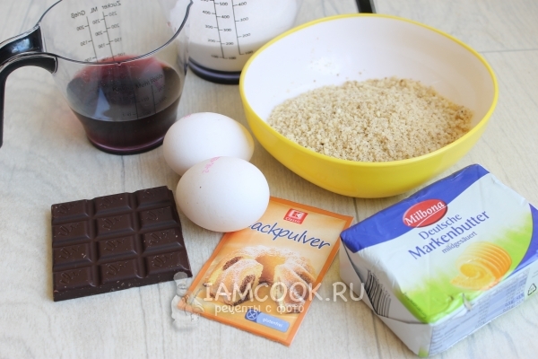 Ингредиенты для кекса с шоколадом и красным вином