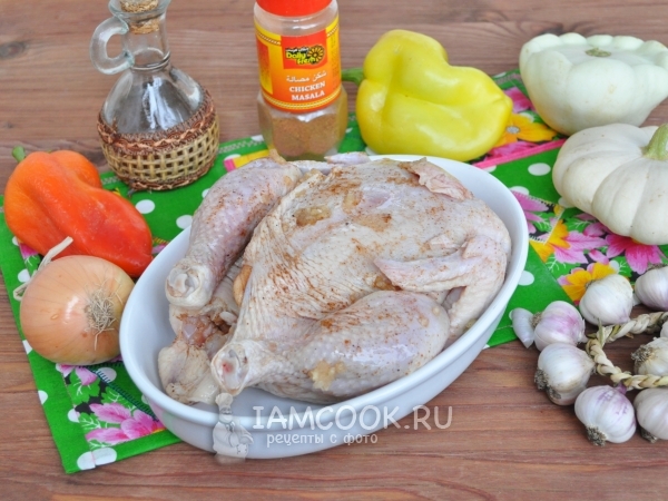 Ингредиенты для фаршированной курицы с патиссонами в рукаве