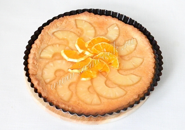 Творожный пирог с ананасами и апельсинами