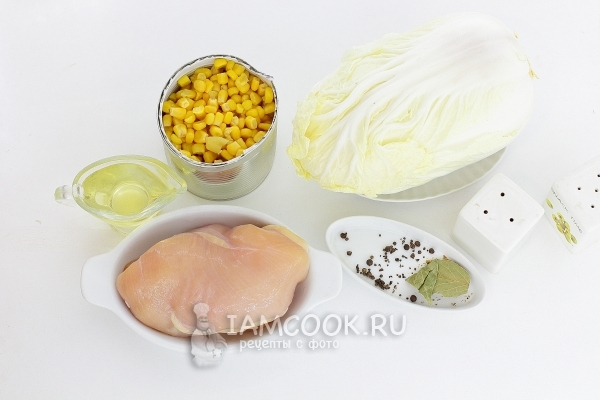 Ингредиенты для салата с пекинской капустой и кукурузой
