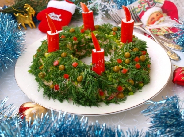 Украсить салат рождественский венок зеленью