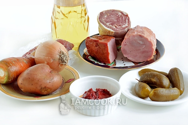 Ингредиенты для сборной мясной солянки с картошкой