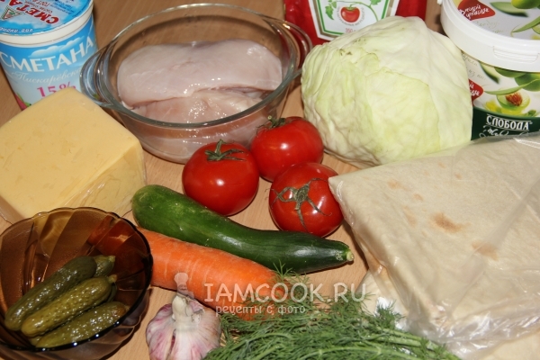 Ингредиенты для лаваша с курицей и овощами