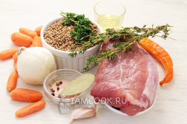 Ингредиенты для гречки со свининой в духовке