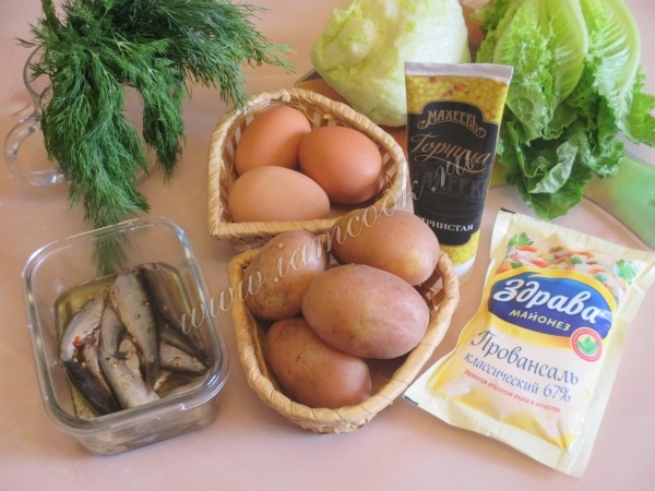 Ингредиенты для салата с анчоусами