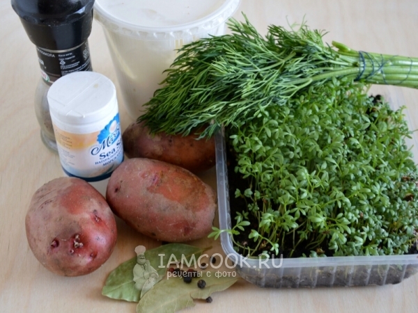 Ингредиенты для картофеля в сметанном соусе с кресс-салатом