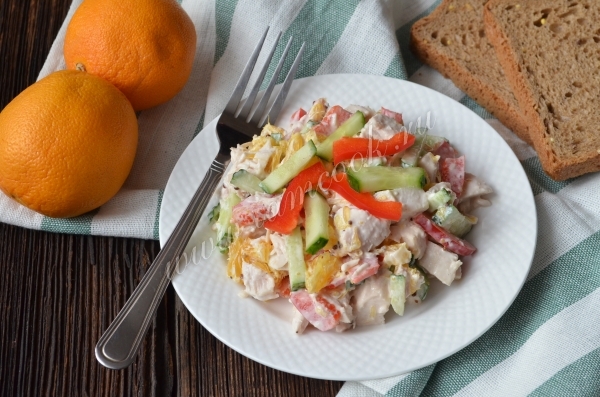Рецепт салата с апельсинами и курицей