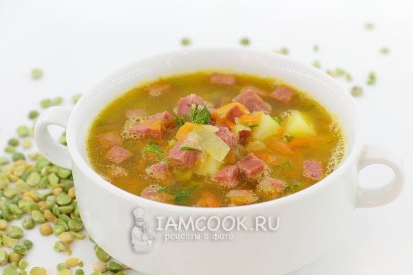 Фото горохового супа с копченой колбасой
