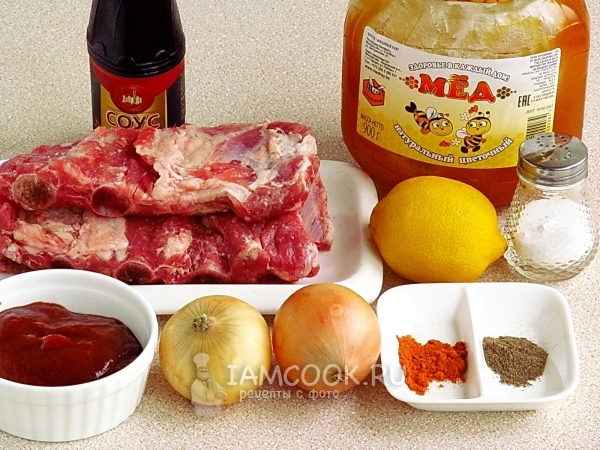 Ингредиенты для свиных рёбрышек в медовом маринаде в аэрогриле