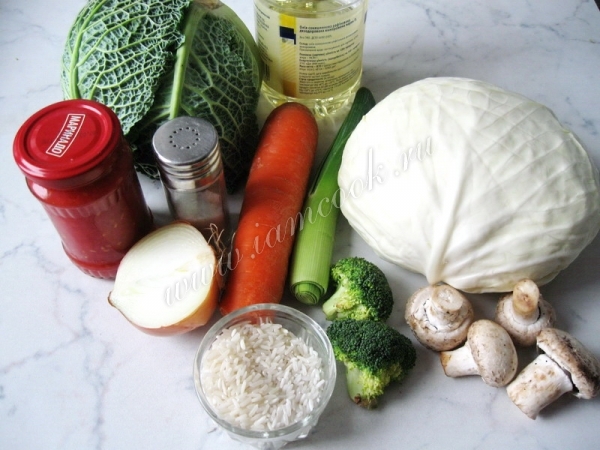 Ингредиенты для овощных вегетарианских голубцов