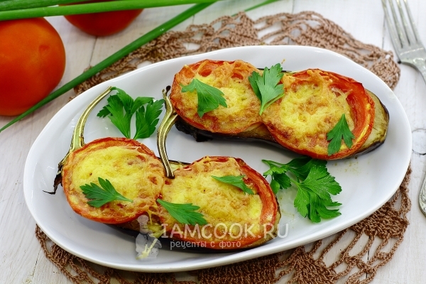 Фото баклажанов в духовке с помидорами и сыром
