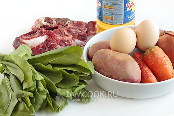 Ингредиенты для зеленого борща с мясом