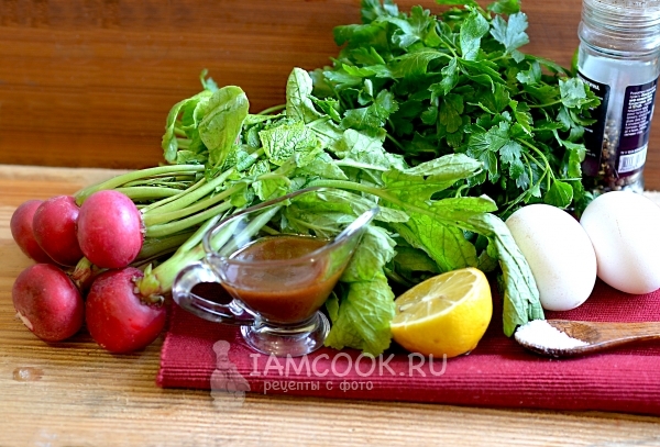 Ингредиенты для салата с ботвой редиса