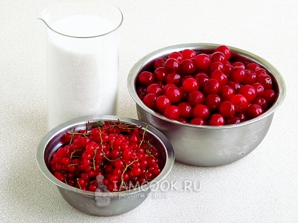 Ингредиенты для джема из вишни и красной смородины