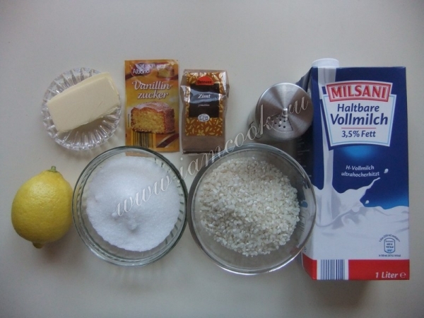 Ингредиенты для рисовой каши с корицей
