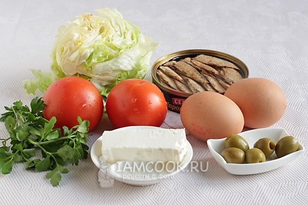 Ингредиенты для салата со шпротами и сыром «Свежий»