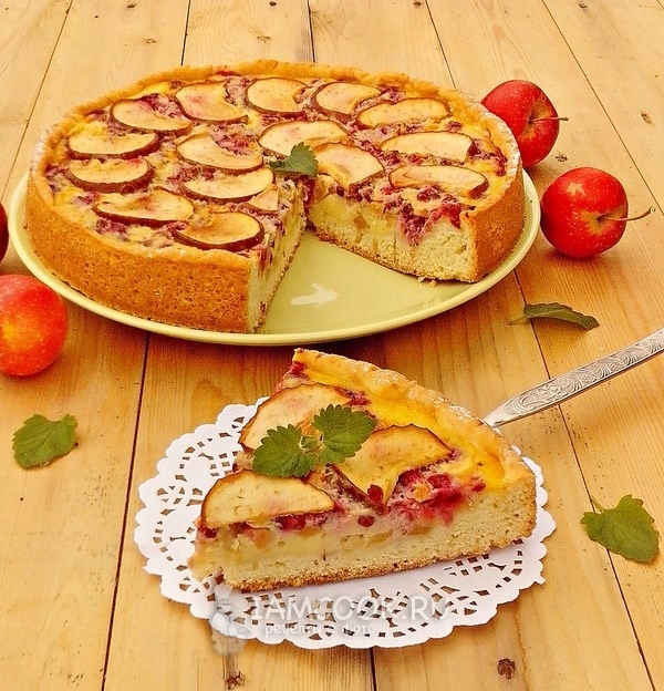Фото пирога с брусникой и яблоками