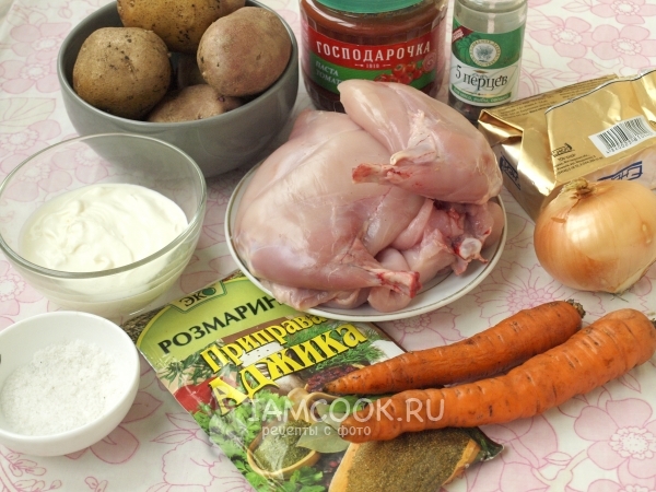 Ингредиенты для жаркого из кролика с картошкой