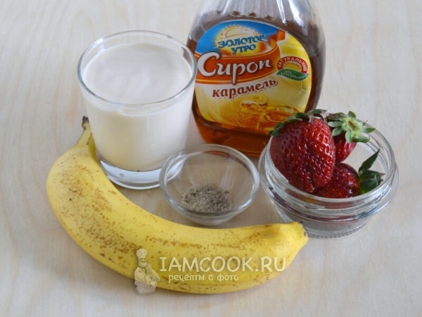 Ингредиенты для клубнично-бананового смузи с ряженкой
