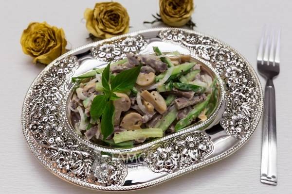 салат с языком и грибами жареными рецепт | Дзен