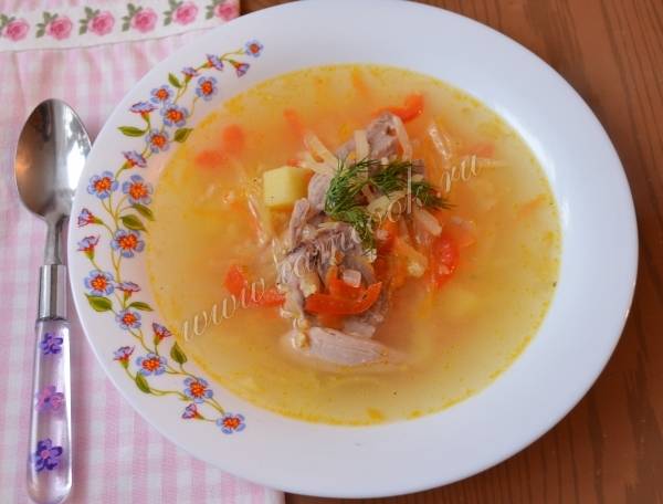 Крестьянский суп с пшеном и картошкой из гусиных потрохов
