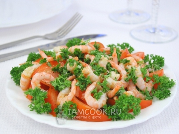 Салат с креветками и помидорами, рецепт с фото