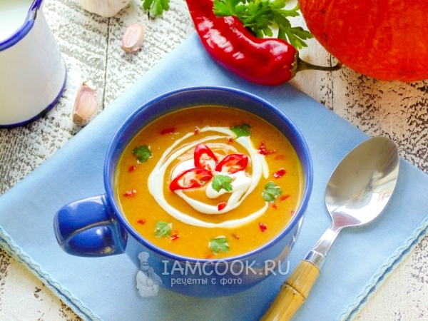 Азиатский крем-суп из печёной тыквы, рецепт с фото