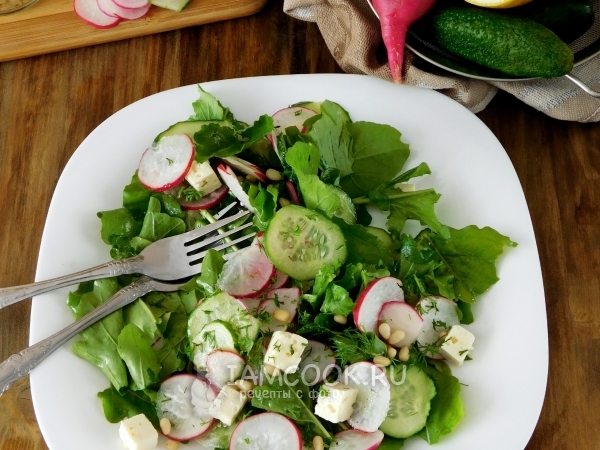 Зелёный салат с редиской, рецепт с фото