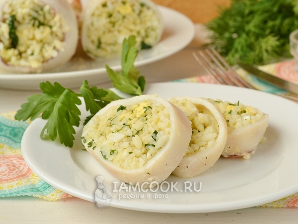 Фаршированные кальмары с грибами, сыром и яйцом в духовке пошаговый рецепт