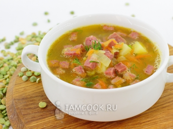 Гороховый суп с копченой колбасой, рецепт с фото