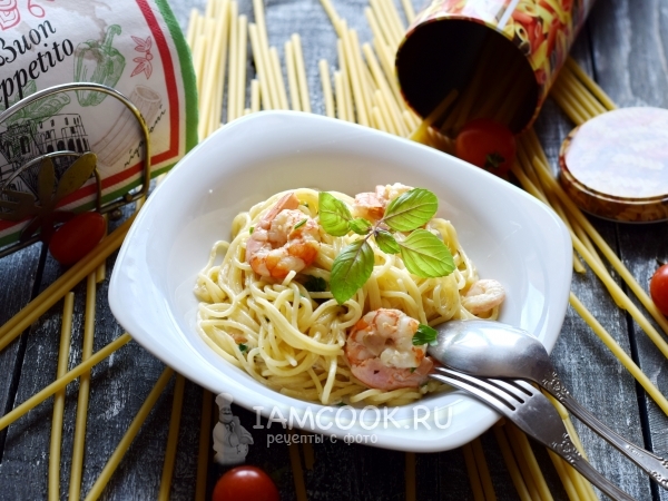 Спагетти с креветками в сливочном соусе, рецепт с фото